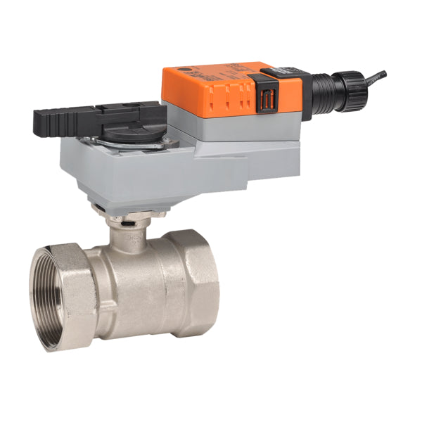 B222+LRB24-3 - Válvula de Control Caracterizada, 1", 2 vías, Cv 7.4, actuador para válvula, Sin función de seguridad, AC/DC 24 V, On/Off (Encendido/Apagado), Punto flotante