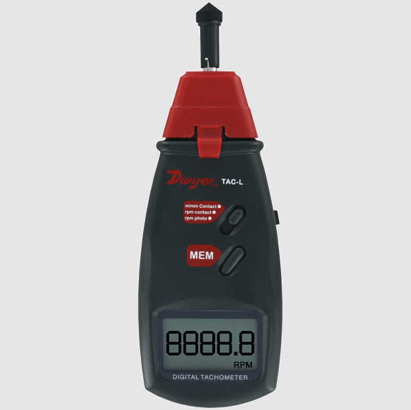 TACOMETRO DIGITAL PORTATIL DE CONTACTO (0.5 A 9,999 RPM) O SIN CONTACTO (2.5 A 99,999 RPM) CON PANTALLA LCD DE 5 DÍGITOS MARCA DWYER