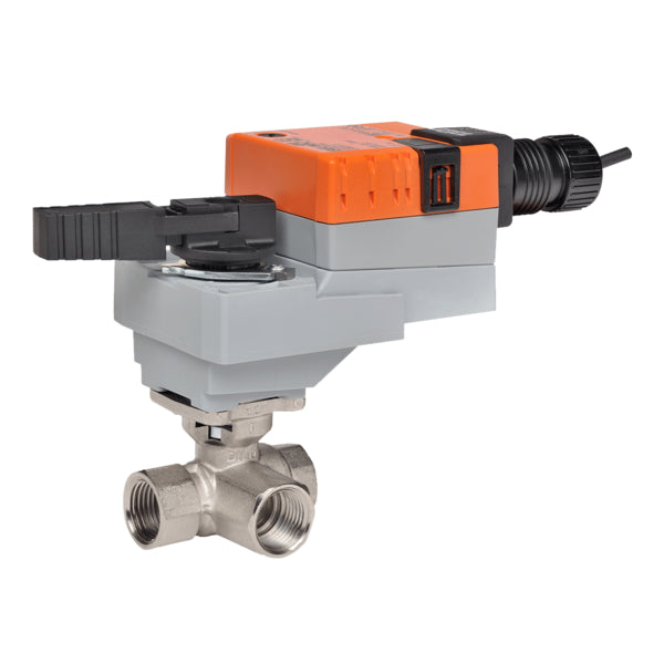 B310+LRB24-SR-T - Válvula de Control Caracterizada (CCV), 1/2", 3 vías, Cv 1.2, Actuador para válvula, Sin función de seguridad, AC/DC 24 V, 2...10 V, Terminales, Proporcional.