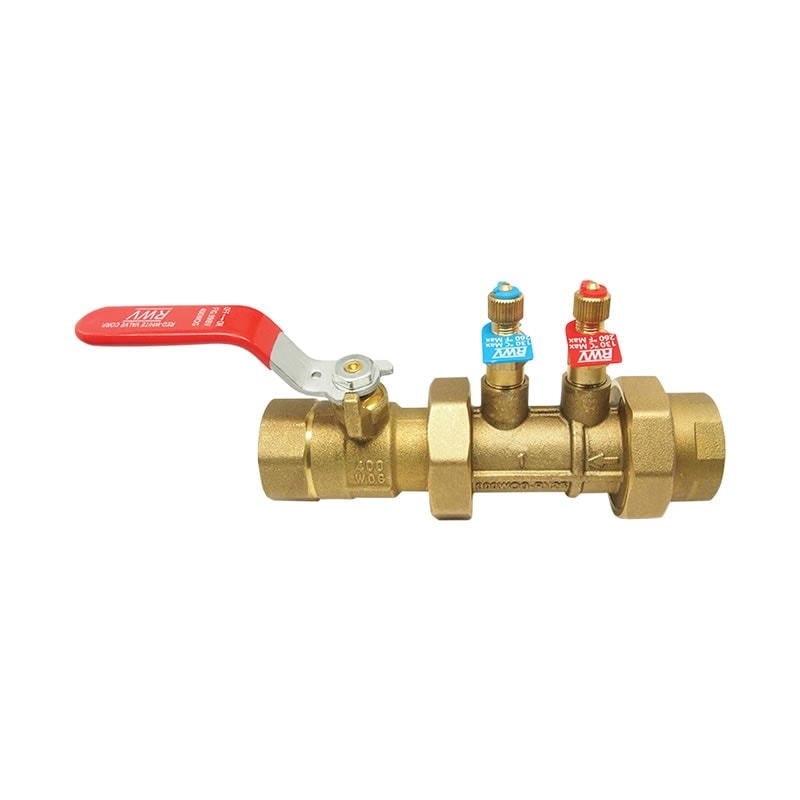 9900V - Válvula de equilibrio automático de latón DZR recta serie 9907IBV con válvula de bola de aislamiento