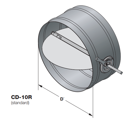 CD-10R - Damper de balanceo manual de una sola hoja redonda, Cuadrante manual - Redondo