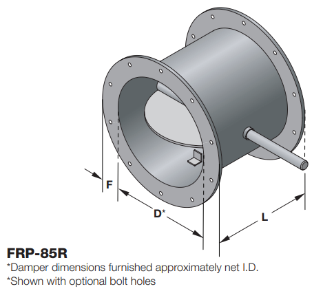 FRP-85R - Damper de control industrial de fibra de vidrio de una sola hoja Redondo - Topes de pasador angular
