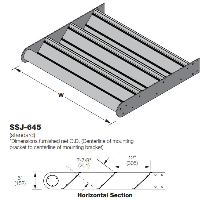 SSJ-645 - Parasol de aluminio extruido de 6” de profundidad con aspas en forma de J de 45 grados.
