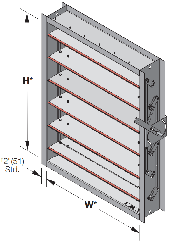 CD-103/104 - Damper industrial de control para aplicaciones de alta temperatura y presion. Hoja Airfoil de aluminio – 3/4" Eje.