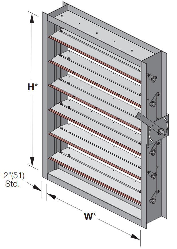CD-95/96 - Damper industrial de control para aplicaciones de alta temperatura y presion. Hoja Airfoil - 3/4" Eje.