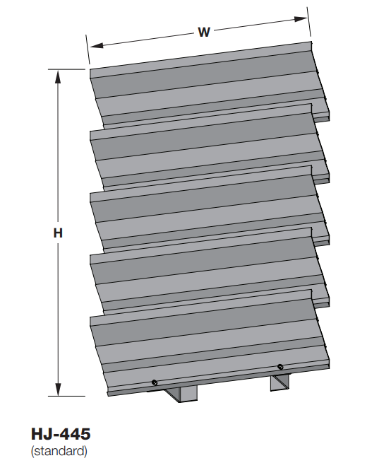 HJ-445 - Pantalla de inspección de aluminio extruido de 4" de profundidad, Hoja en J invertida horizontal de 45 grados