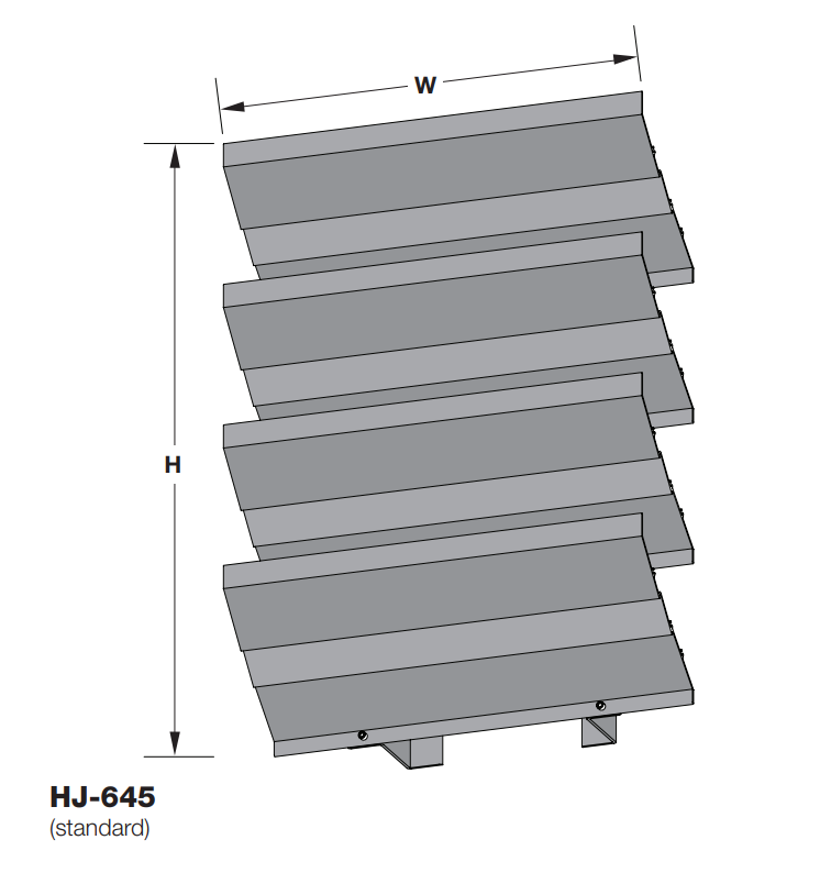 HJ-645 - Pantalla de inspección de aluminio extruido de 6" de profundidad, Hoja en J invertida horizontal de 45 grados