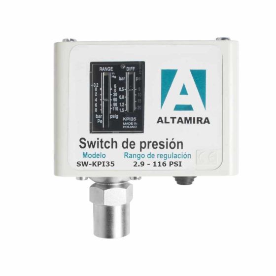 SW-KPI35 - PRESION 2.9 - 116 PSI, CONEXION 1/4", CONTACTOS AUXILIARES 1 NC, 1 NA.